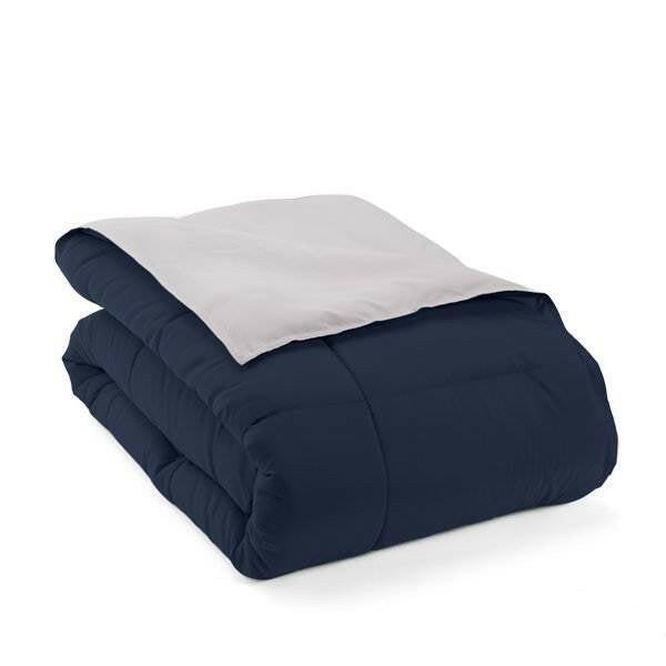 Full/Queen 3-Piece Microfiber Reversible Comforter Set in Navy Blue and Grey - FurniFindUSA