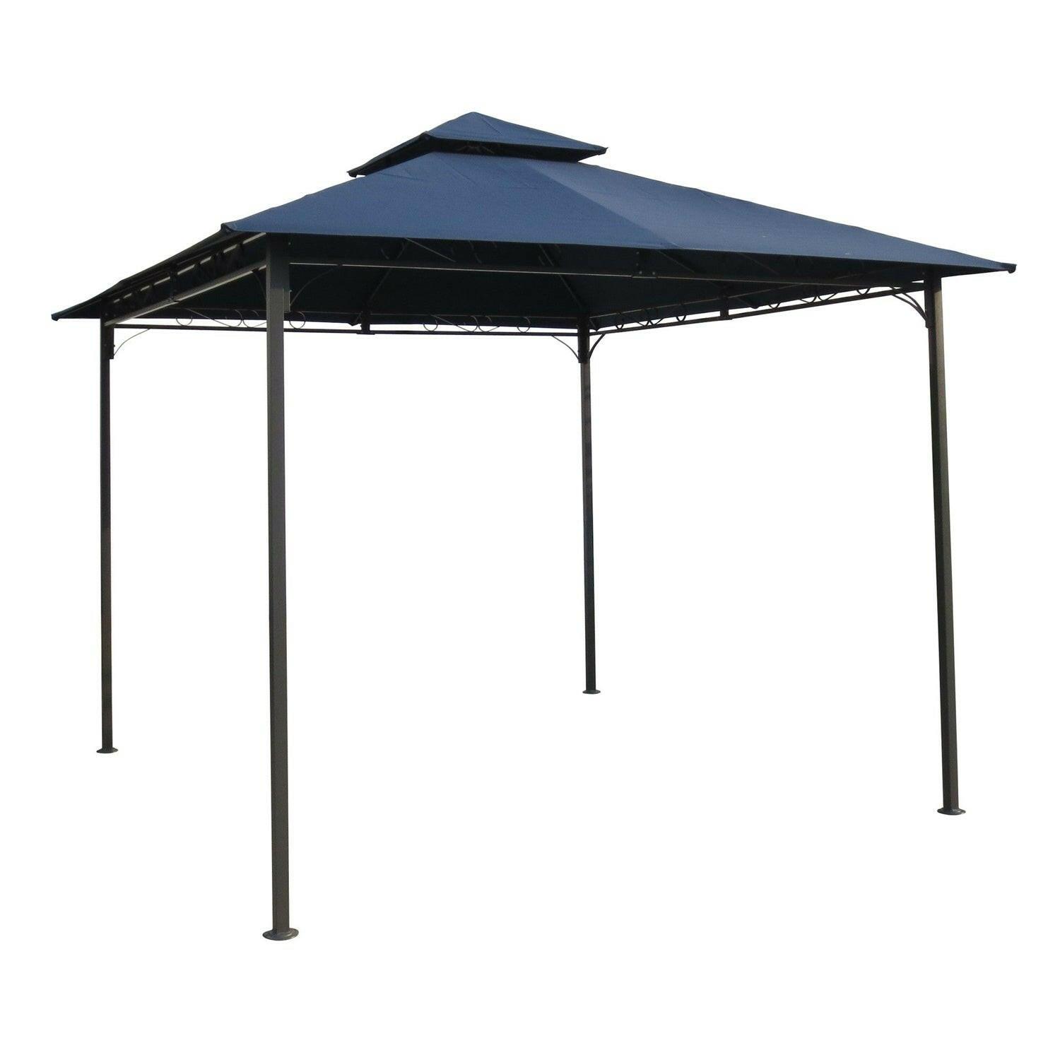 10Ft x 10Ft Outdoor Garden Gazebo with Iron Frame and Navy Blue Canopy - FurniFindUSA