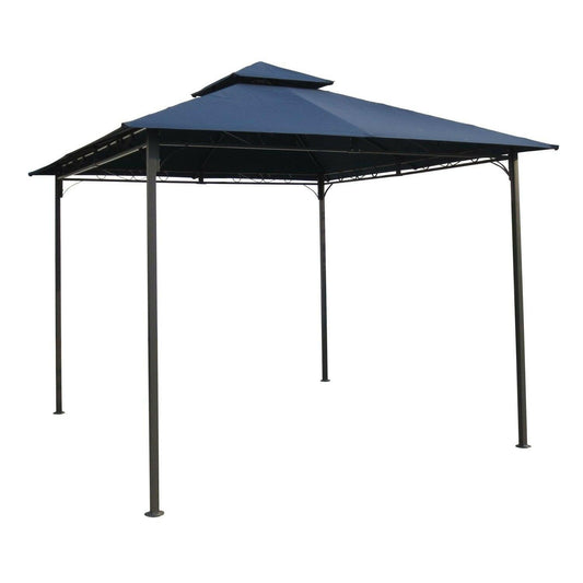 10Ft x 10Ft Outdoor Garden Gazebo with Iron Frame and Navy Blue Canopy - FurniFindUSA