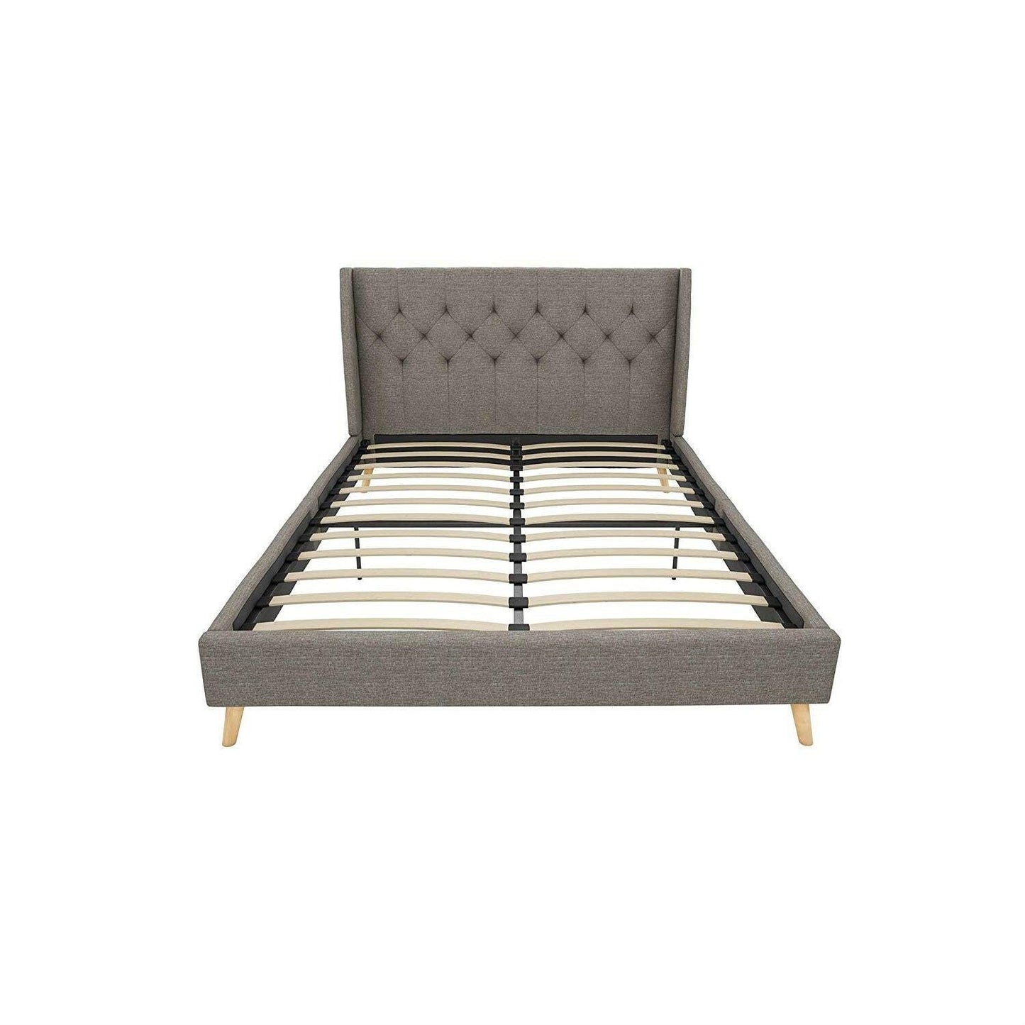 Full size Grey Linen Upholstered Platform Bed with Wingback Headboard - FurniFindUSA