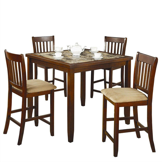 Casual 5-Piece Dining Set with Microfiber Padded Counter Height Stools - FurniFindUSA