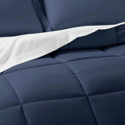 Full Navy Microfiber Baffle-Box 6-Piece Reversible Bed-in-a-Bag Comforter Set - FurniFindUSA