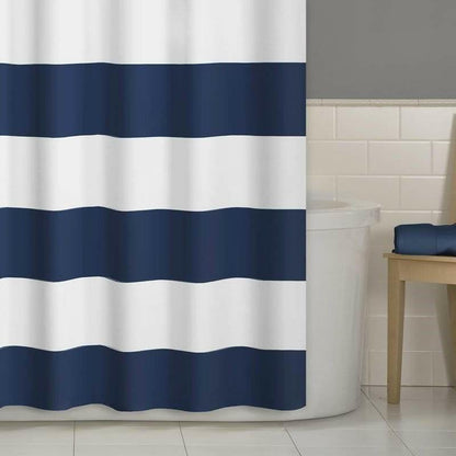 72 x 70 inch Polyester Navy Blue White Nautical Ocean Striped Shower Curtain - FurniFindUSA