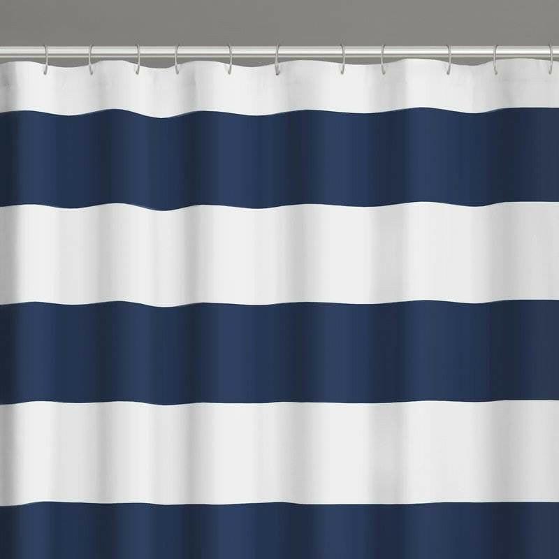 72 x 70 inch Polyester Navy Blue White Nautical Ocean Striped Shower Curtain - FurniFindUSA