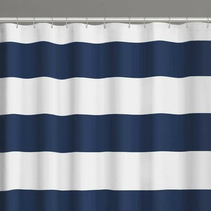 72 x 70 inch Polyester Navy Blue White Nautical Ocean Striped Shower Curtain - FurniFindUSA