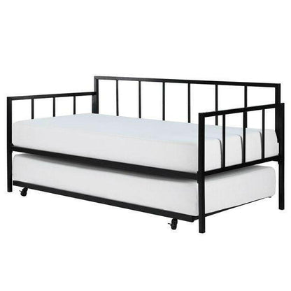 Twin size Heavy Duty Metal Daybed with Roll-Out Trundle Bed - FurniFindUSA