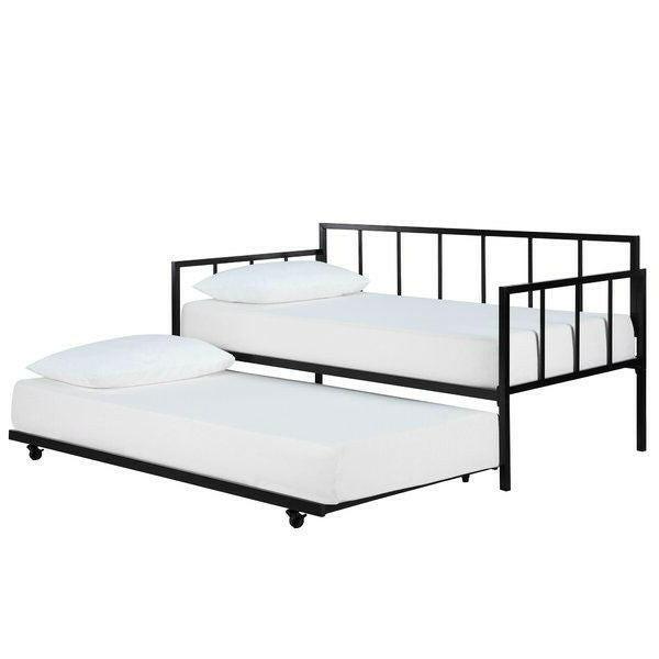 Twin size Heavy Duty Metal Daybed with Roll-Out Trundle Bed - FurniFindUSA