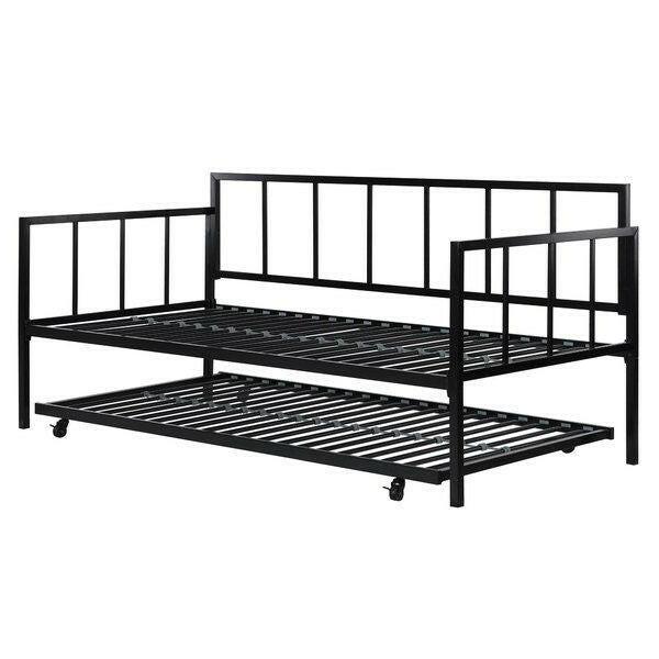 Twin size Heavy Duty Metal Daybed with Roll-Out Trundle Bed - FurniFindUSA