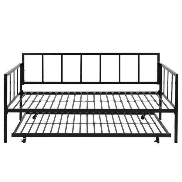 Twin size Heavy Duty Metal Daybed with Roll-Out Trundle Bed - FurniFindUSA