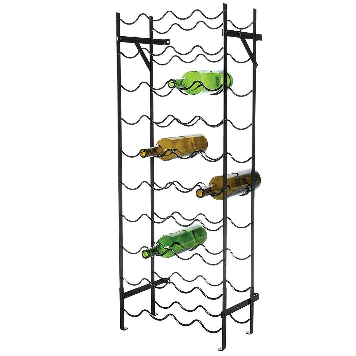 Black Metal 40-Bottle Wine Rack with Wall Anchors - FurniFindUSA