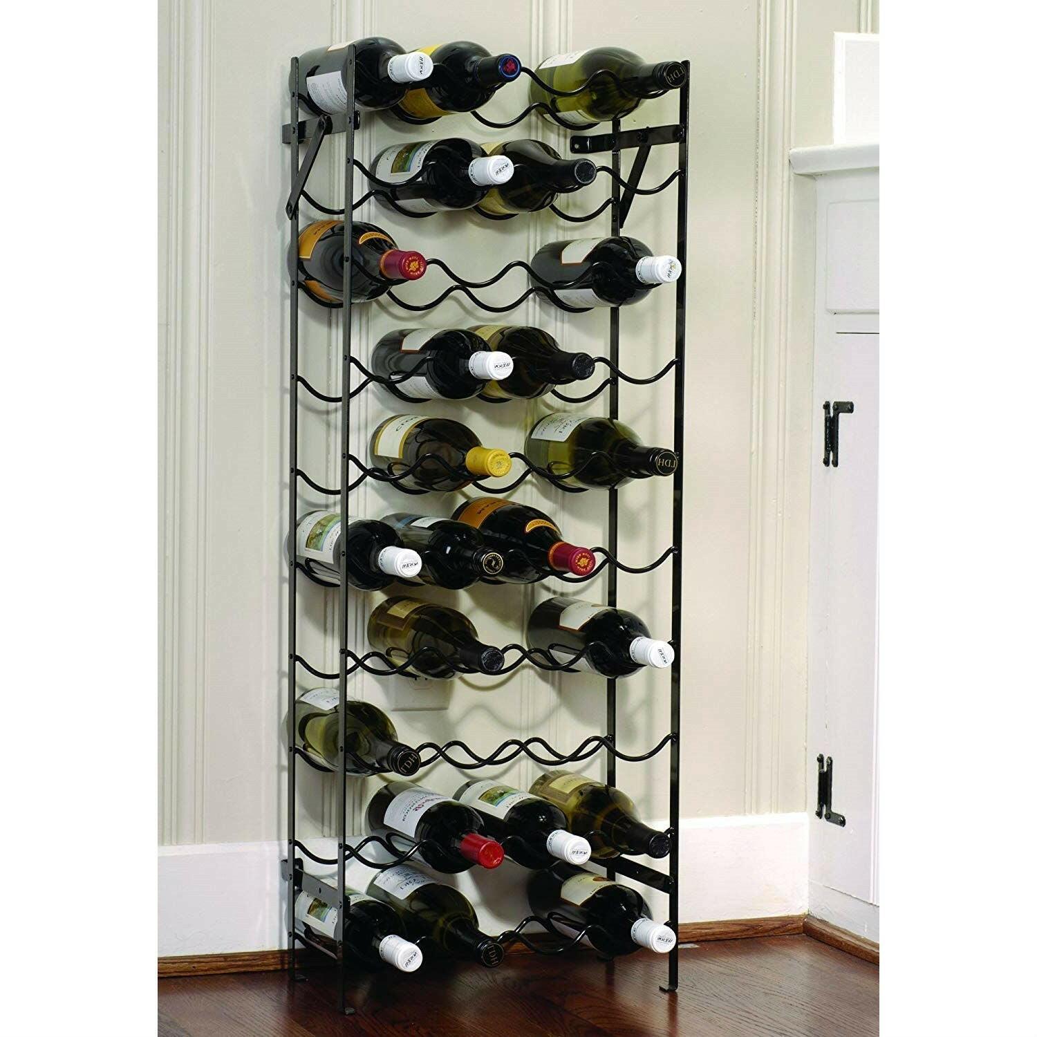 Black Metal 40-Bottle Wine Rack with Wall Anchors - FurniFindUSA