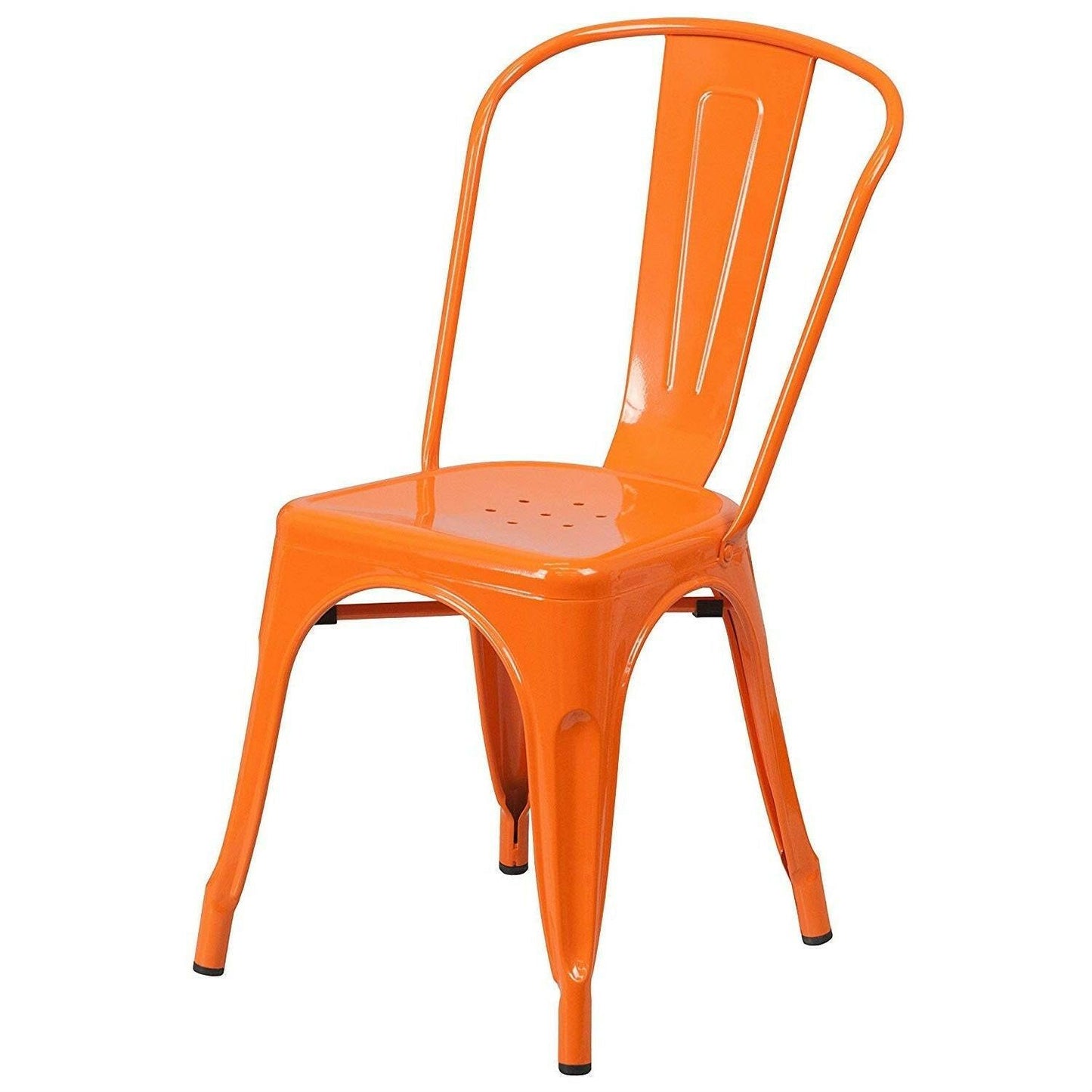 Set of 4 Outdoor Indoor Orange Metal Stacking Bistro Dining Chairs - FurniFindUSA