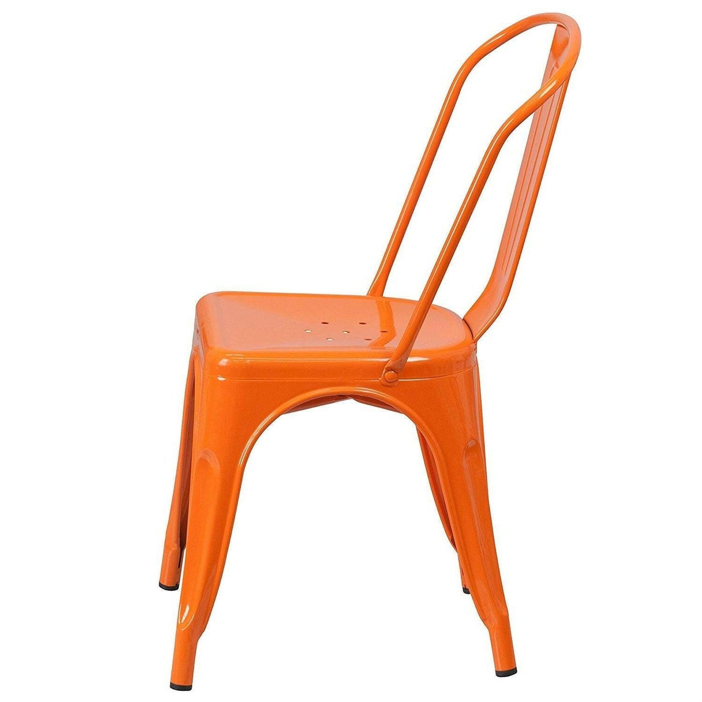 Set of 4 Outdoor Indoor Orange Metal Stacking Bistro Dining Chairs - FurniFindUSA