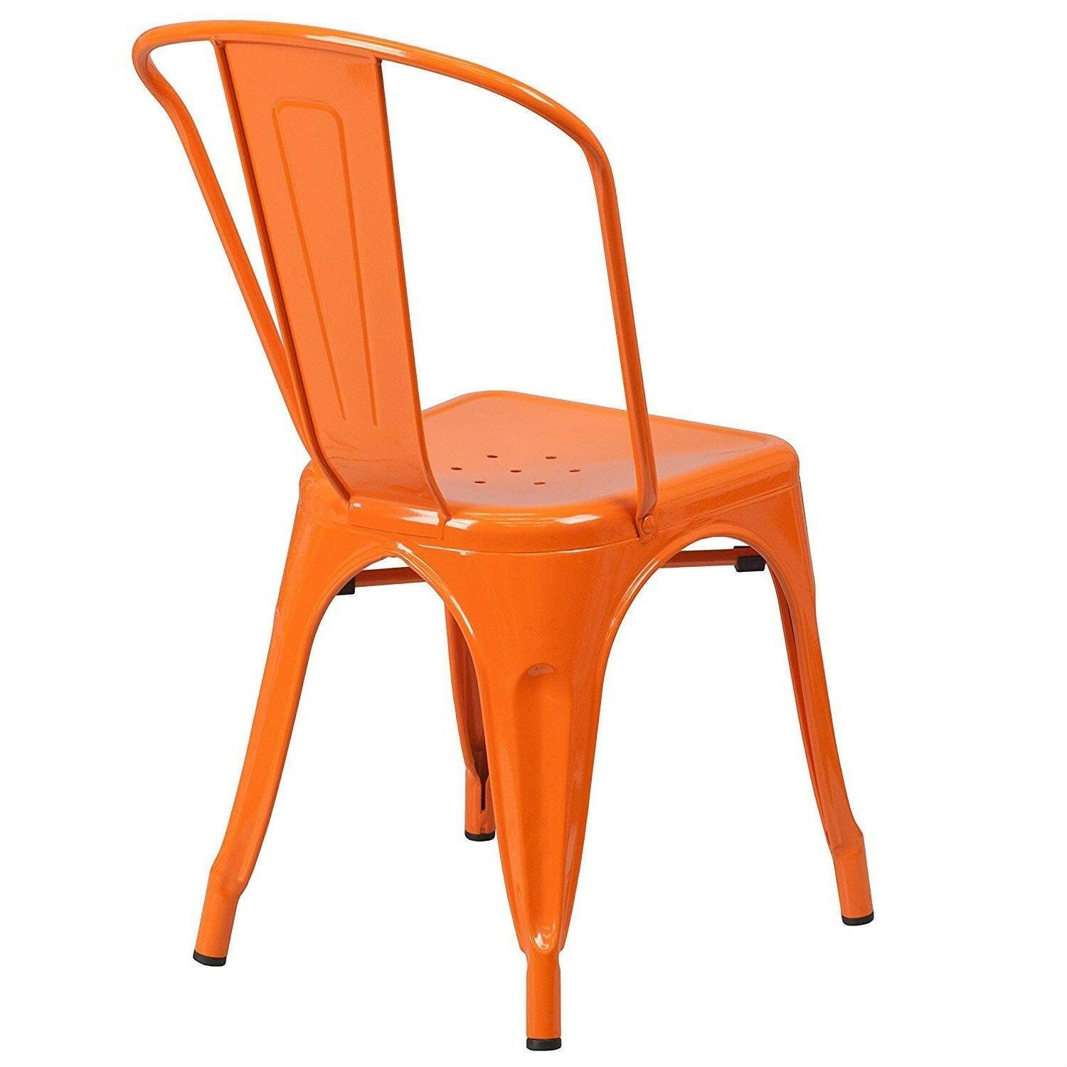 Set of 4 Outdoor Indoor Orange Metal Stacking Bistro Dining Chairs - FurniFindUSA