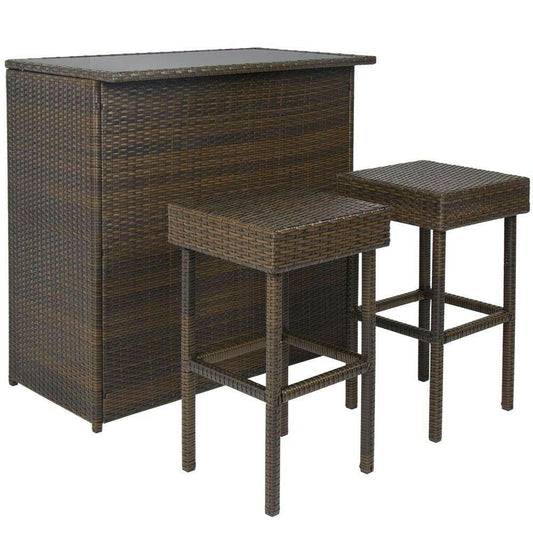 Outdoor 3-Piece PE Wicker Bar Set with Table and Stools - FurniFindUSA