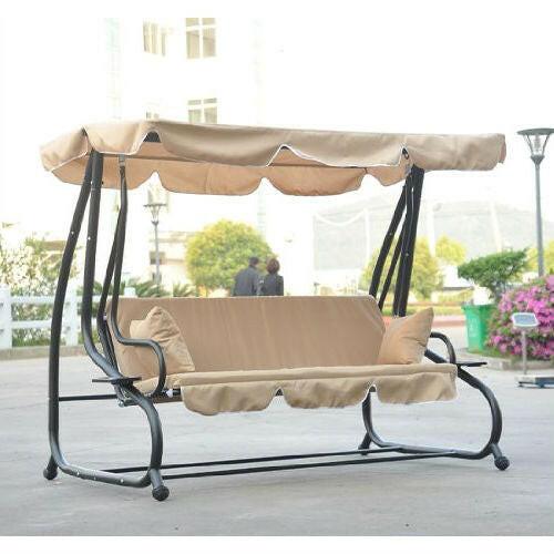 Outdoor Canopy Swing Patio Porch Shade Deck Bed in Sand - FurniFindUSA