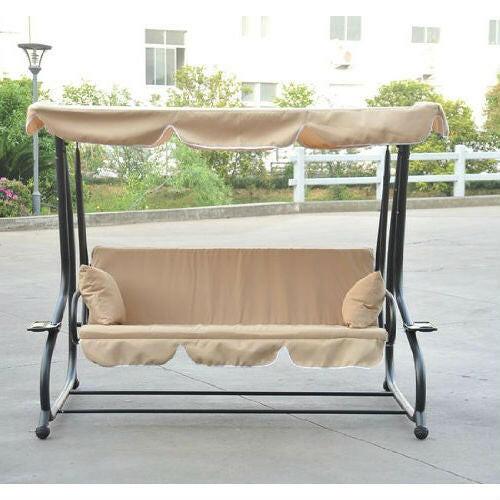 Outdoor Canopy Swing Patio Porch Shade Deck Bed in Sand - FurniFindUSA