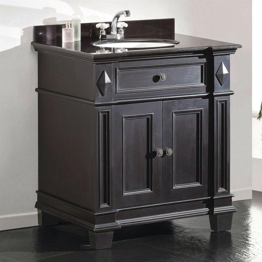 Single Sink Bathroom Vanity with Cabinet & Black Granite Countertop / Backsplash - FurniFindUSA