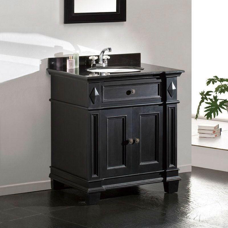 Single Sink Bathroom Vanity with Cabinet & Black Granite Countertop / Backsplash - FurniFindUSA