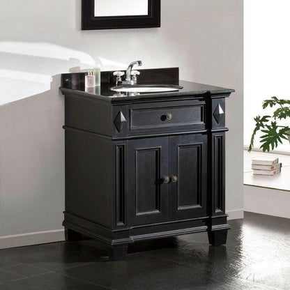 Single Sink Bathroom Vanity with Cabinet & Black Granite Countertop / Backsplash - FurniFindUSA