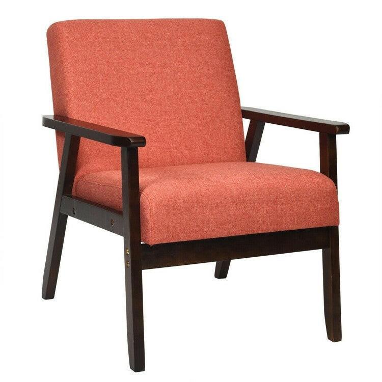 Retro Modern Classic Orange Linen Wide Accent Chair with Espresso Wood Frame - FurniFindUSA