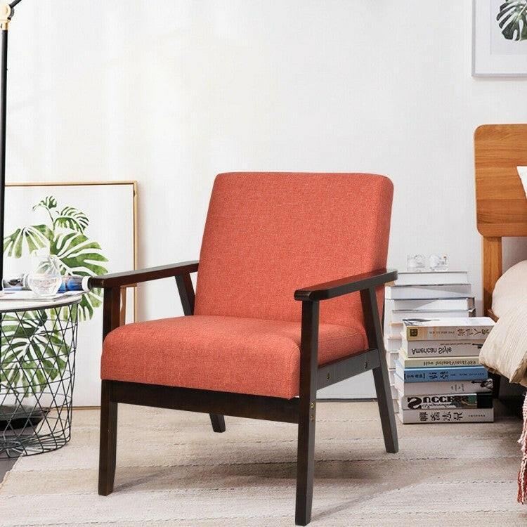 Retro Modern Classic Orange Linen Wide Accent Chair with Espresso Wood Frame - FurniFindUSA