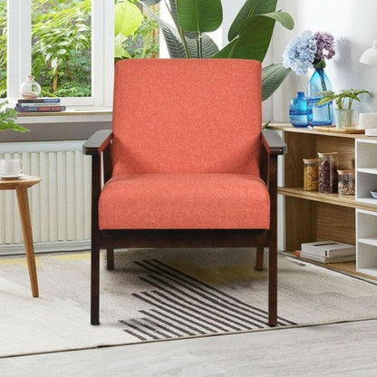 Retro Modern Classic Orange Linen Wide Accent Chair with Espresso Wood Frame - FurniFindUSA
