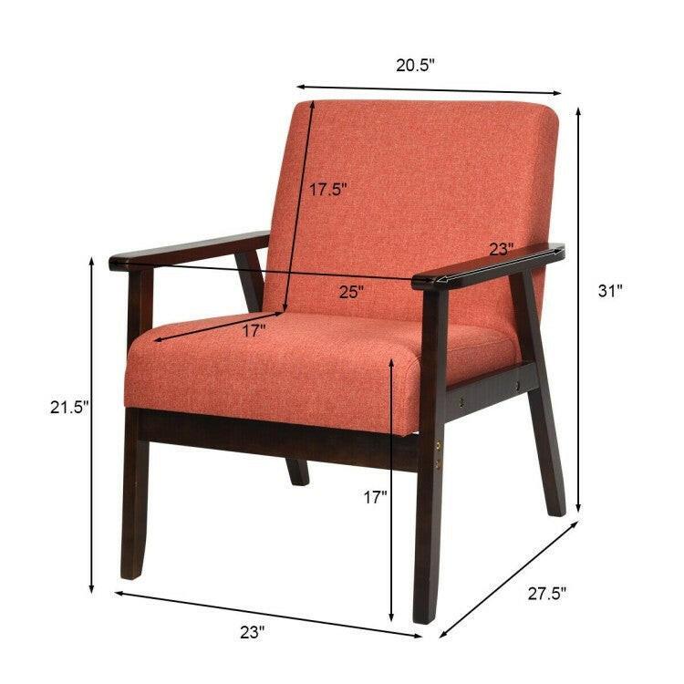 Retro Modern Classic Orange Linen Wide Accent Chair with Espresso Wood Frame - FurniFindUSA