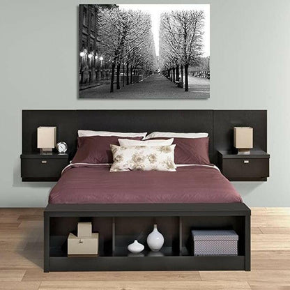 King size Modern Wall Mounted Floating Headboard with Nightstands in Black - FurniFindUSA