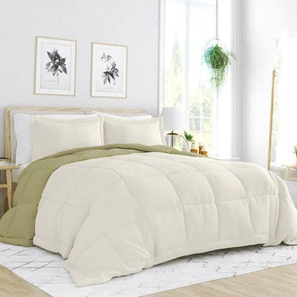 Full/Queen 3-Piece Microfiber Reversible Comforter Set in Sage Green/Cream - FurniFindUSA