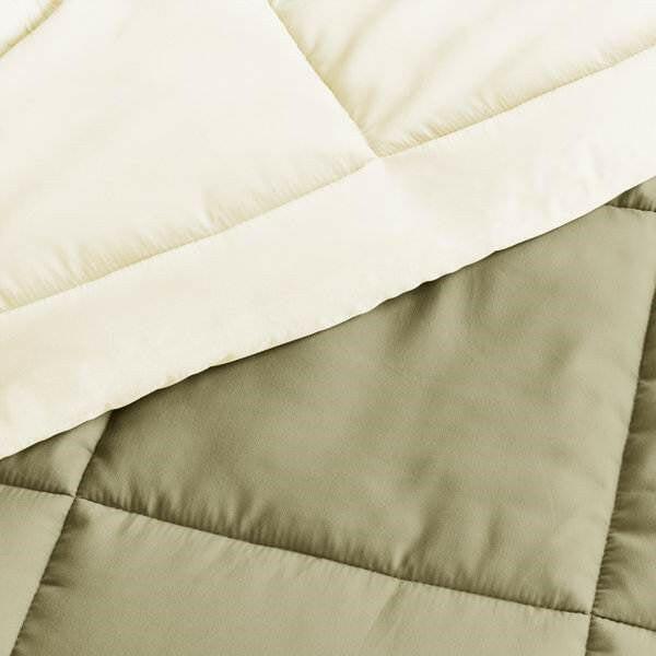 Full/Queen 3-Piece Microfiber Reversible Comforter Set in Sage Green/Cream - FurniFindUSA