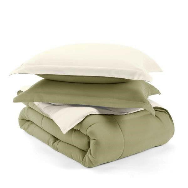 Full/Queen 3-Piece Microfiber Reversible Comforter Set in Sage Green/Cream - FurniFindUSA