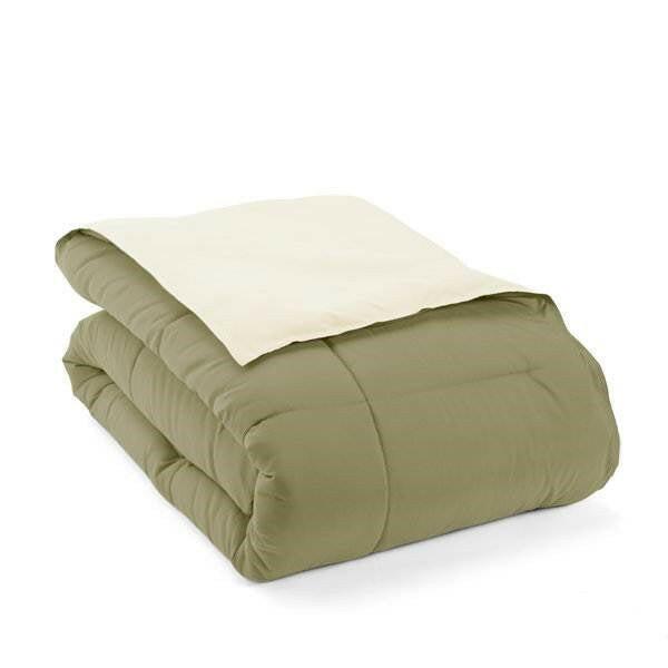 Full/Queen 3-Piece Microfiber Reversible Comforter Set in Sage Green/Cream - FurniFindUSA