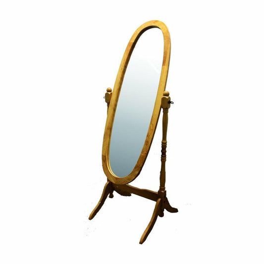 Classic Oval Cheval Floor Mirror with Natural Wood Finish Frame - FurniFindUSA