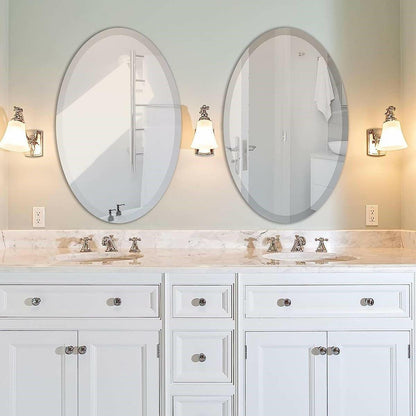 Oval 36 x 24-inch Beveled Bathroom Living Room Vanity Frameless Wall Mirror - FurniFindUSA