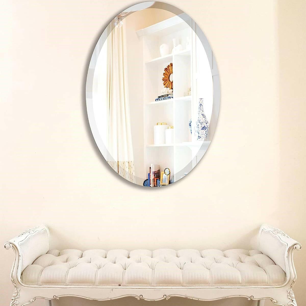 Oval 36 x 24-inch Beveled Bathroom Living Room Vanity Frameless Wall Mirror - FurniFindUSA