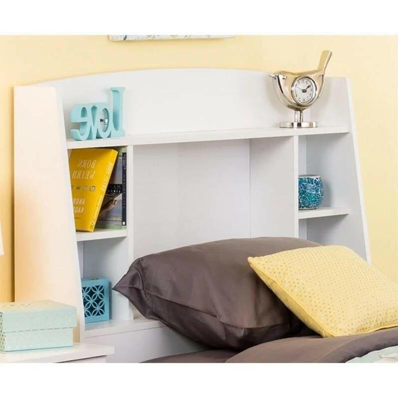 Twin size Bookcase Storage Headboard in White Wood Finish - FurniFindUSA