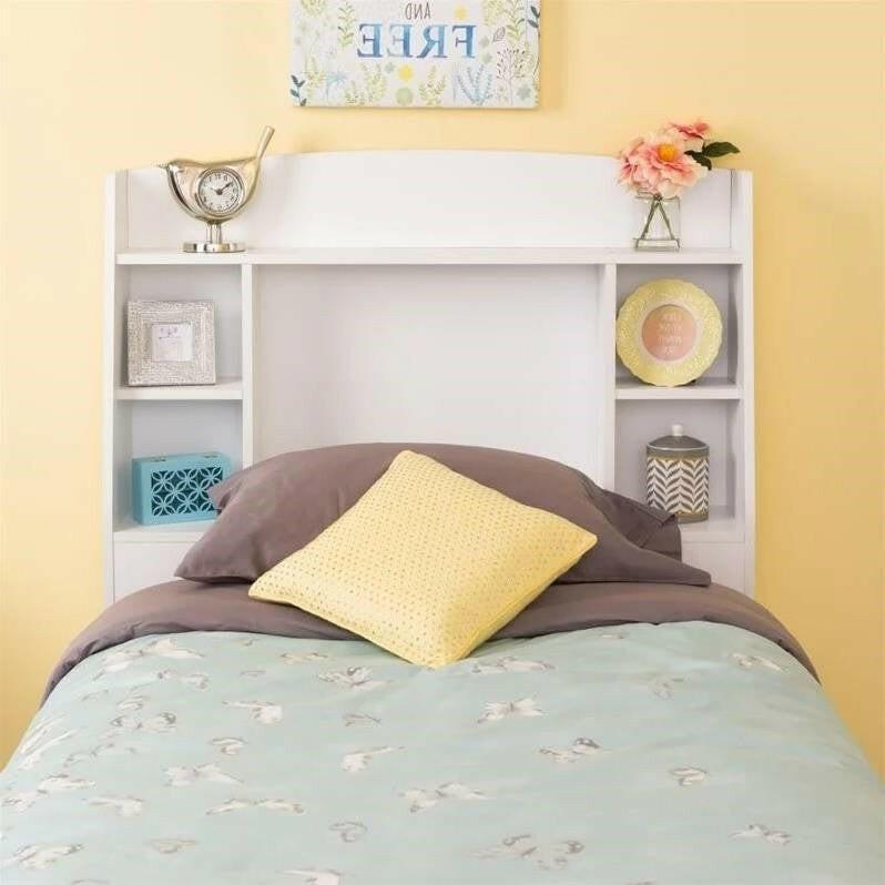 Twin size Bookcase Storage Headboard in White Wood Finish - FurniFindUSA