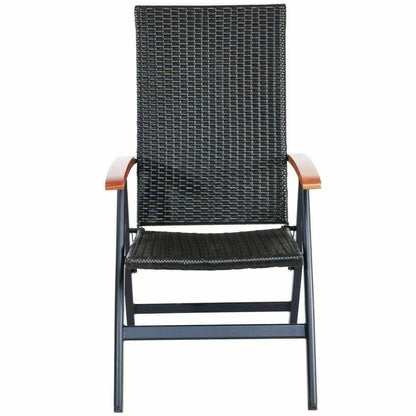 Outdoor Heavy Duty Folding Rattan Patio Chair with Wood Armrest - FurniFindUSA