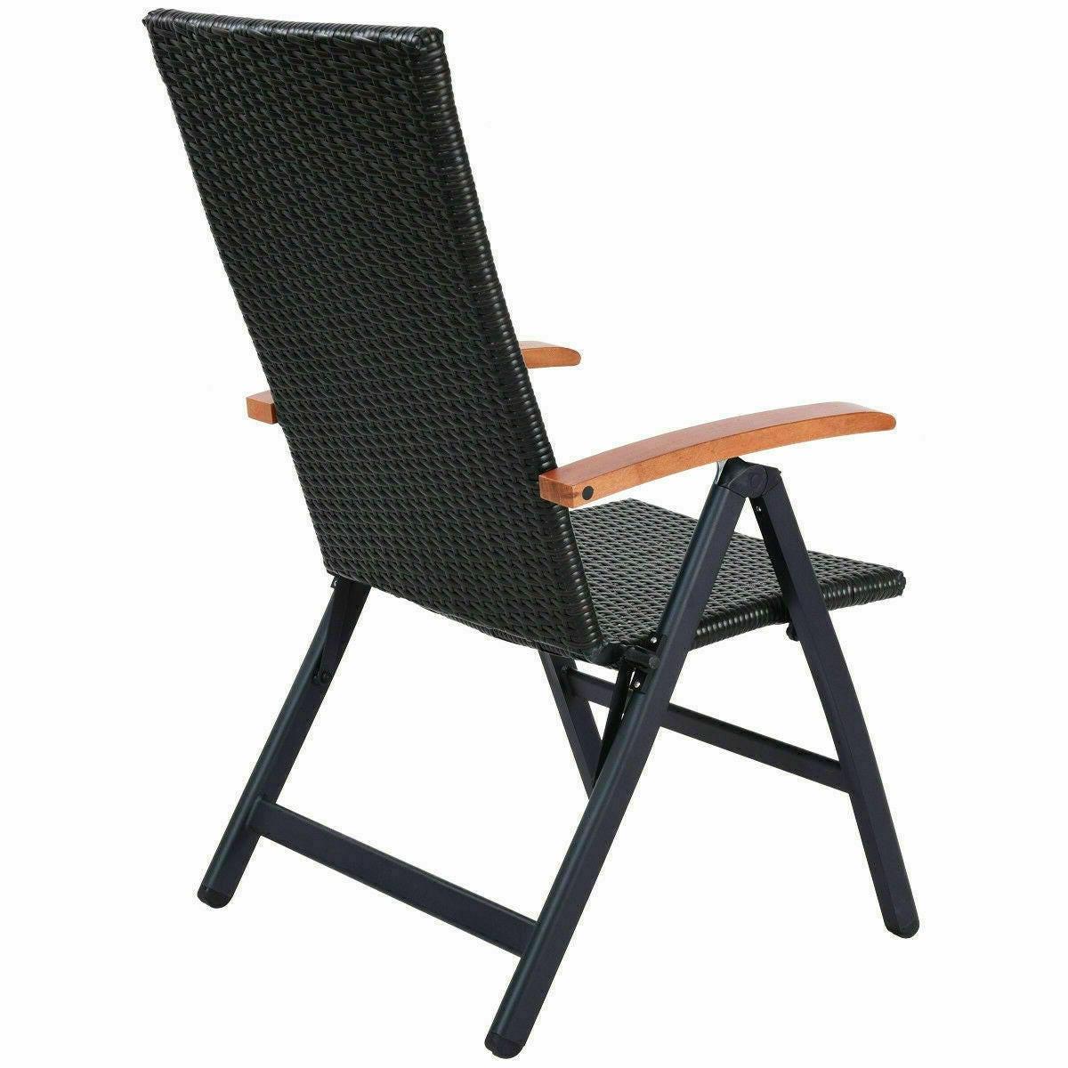 Outdoor Heavy Duty Folding Rattan Patio Chair with Wood Armrest - FurniFindUSA