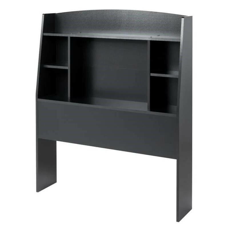 Twin size Bookcase Storage Headboard in Black Wood Finish - FurniFindUSA