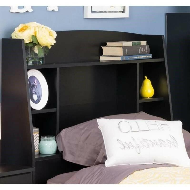 Twin size Bookcase Storage Headboard in Black Wood Finish - FurniFindUSA