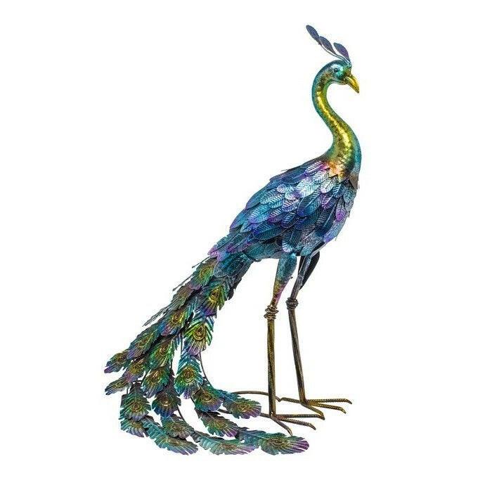 Outdoor Garden Metal Blue/Green Peacock Statue - FurniFindUSA