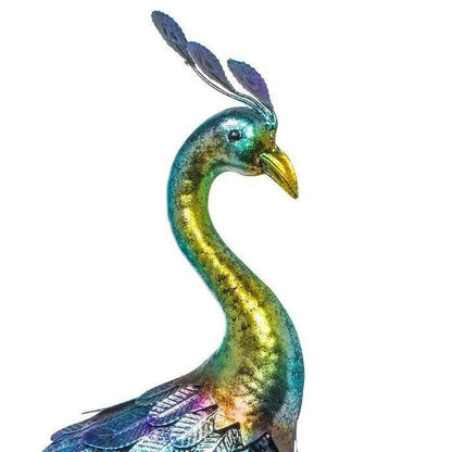 Outdoor Garden Metal Blue/Green Peacock Statue - FurniFindUSA