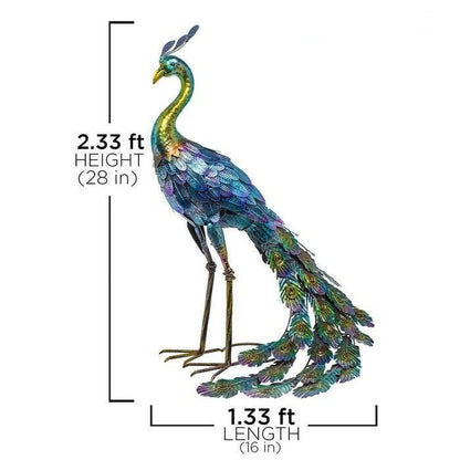 Outdoor Garden Metal Blue/Green Peacock Statue - FurniFindUSA