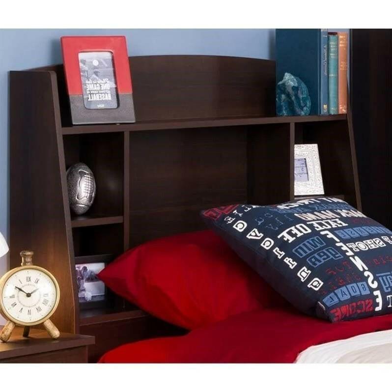 Twin size Bookcase Storage Headboard in Espresso Wood Finish - FurniFindUSA