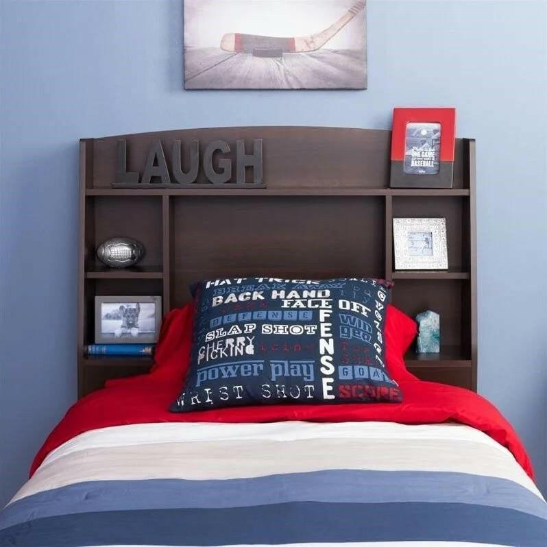 Twin size Bookcase Storage Headboard in Espresso Wood Finish - FurniFindUSA