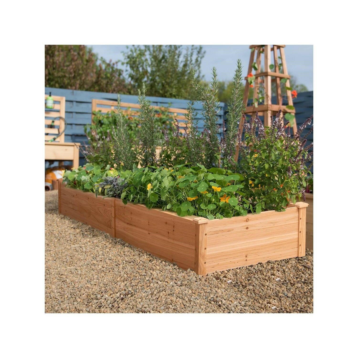 Outdoor Solid Wood Raised Garden Bed Planter 92 x 22 x 9 inches High - FurniFindUSA