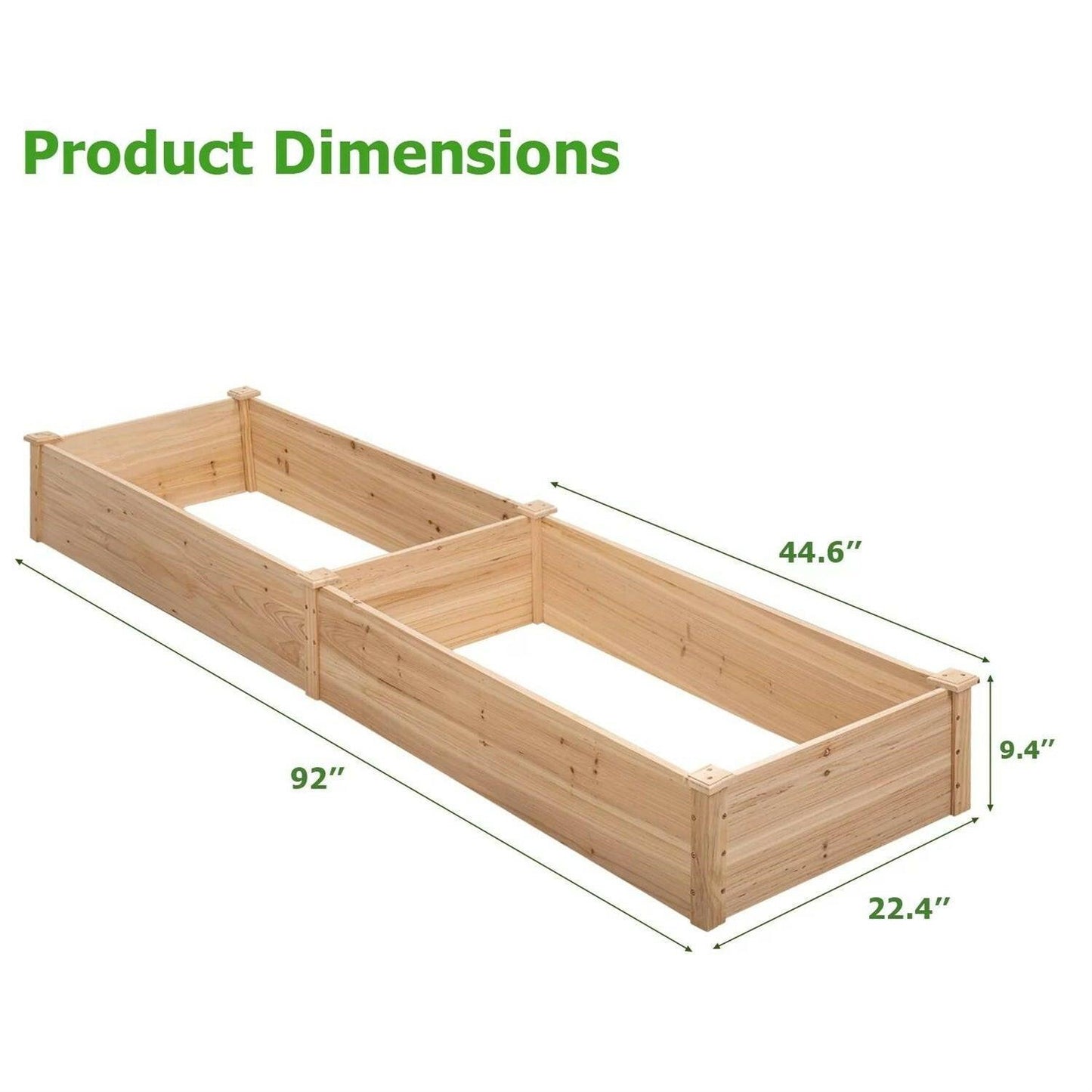 Outdoor Solid Wood Raised Garden Bed Planter 92 x 22 x 9 inches High - FurniFindUSA