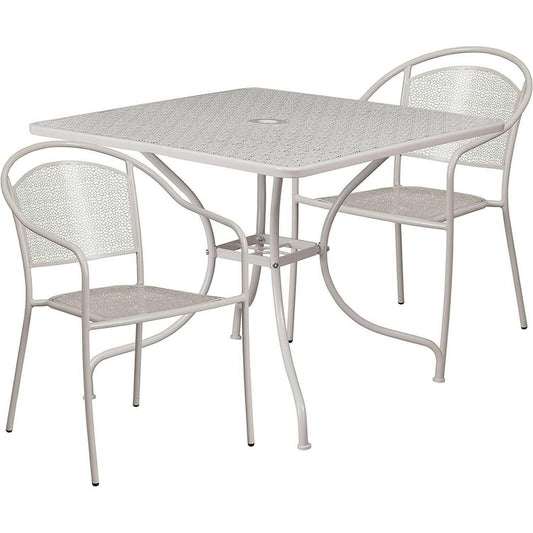 3-Piece Grey Steel Metal Outdoor Patio Furniture Set with 2 Chairs and 1 Table - FurniFindUSA